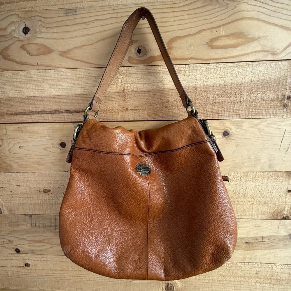 Fossil Explorer Large Brown Leather‎ Fold Over Messenger Satchel Bag Vintage